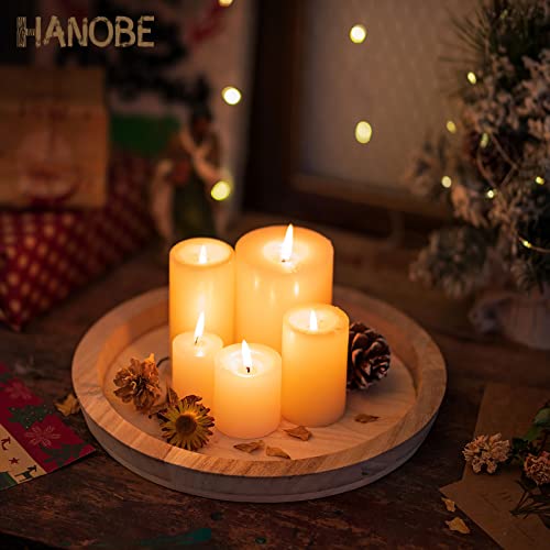 Hanobe Round Wood Decorative Tray: Unfinished Wooden Craft Trays DIY Ottoman Serving Tray Centerpiece Candle Holder Trays for Kitchen Countertop Crafts Art Home Decor Montessori Activity - color: Natural Wood
