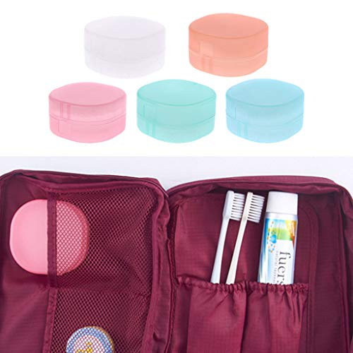 Portable Soap Box Container Round Leak Resistant Sponge for Case Travel Bathroom Soap Dish Shower Bar Soap Draining Tray Drain Holder Cover Bathroom Sink Ceramic Mount Marble Set Cup