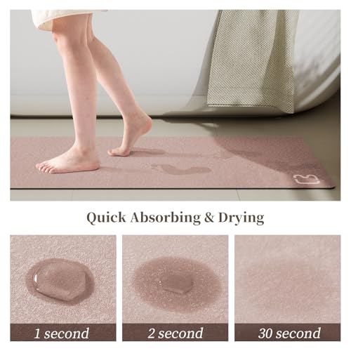 RUERYA Diatomaceous Earth Bath Mat 17" x 59" Extra Long Bathroom Mat Large Fast Dry Super Absorbent Non-Slip Rubber Backed Shower Mat Bath Rugs Mats for Bathroom Floor, Tub, Shower, Sink, Blush Pink - color: Blush Pink, size: 1'5" x 4'11" (Rectangular)
