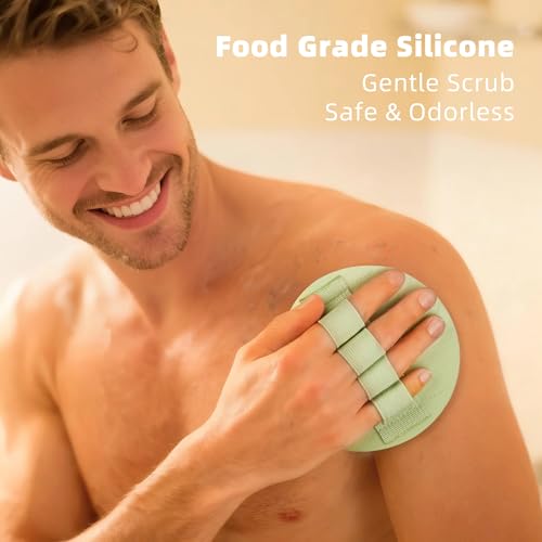 Bath Scrubber Kit: 2 Silicone Exfoliating Pats & Double-Sided Long Handle Back Scrubber Bath Puff for Deep Cleansing - color: 2 Green & Pink