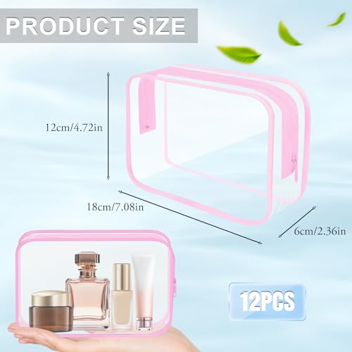 REHALY Clear Toiletry Bag, 12 Pack TSA Approved Toiletry Bag Carry on Travel Accessories Bag, Quart Size Bag for 3-1-1 Liquids Airport Airline Compliant Clear Makeup Bag with Metal Zipper (Pink Bags) - style: Pink Bags