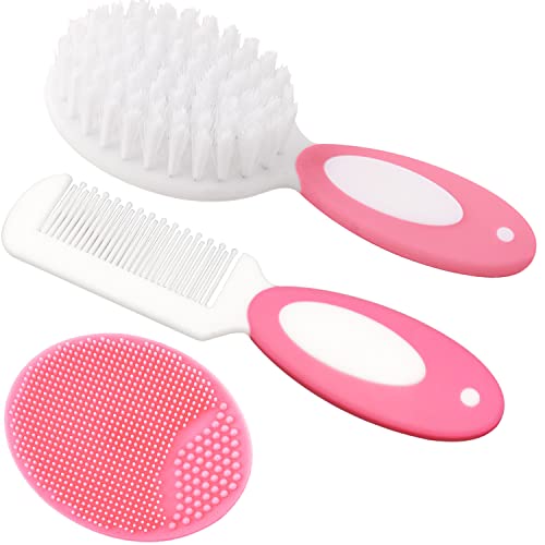 Baby Hair Brush, Cradle Cap Brush, Baby Hair Comb, Baby Hair Brush and Comb Set for Newborns & Toddlers, Baby Brush Soft Bristles, Ideal for Cradle Cap, Perfect Baby Registry Gift (Pink) - color: Pink