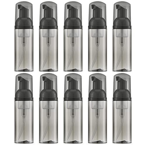 Travel Foam Pump Bottle - 2oz Small Size Foaming Hand Soap Dispenser - Mini Portable Mousse Lash Shampoo Kit Container for Hair - Empty Leak Proof Plastic Black Foamer 10Pack - color: 10 Black