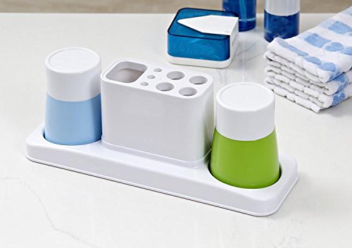 Eslite Bathroom Toothbrush Toothpaste Stand Organizer Plastic Storage Rack Set - color: Blue+green