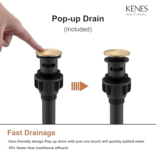 KENES Champagne Bronze Vessel Sink Faucet, Single Handle Tall Bathroom Faucet Single Hole, Bathroom Vanity Faucet with Pop Up Drain and Supply Lines, LJ-9031A-CB - color: Champagne Bronze, size: Tall