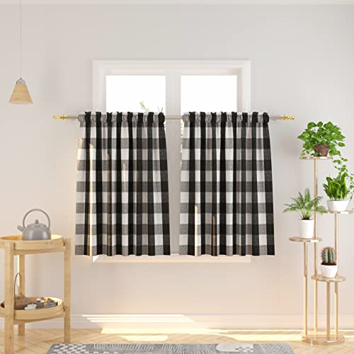 3 Pc Cotton Classic Country Farmhouse Kitchen Window Curtain -Black & White Buffalo Check Tier & Valance Set, 54" x 18" / 27" x 36" - color: Plaids Black&white, size: 27"W x 36"L (Pack of 3)