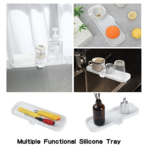MicoYang Silicone Soap Dish with Drain Spout — Self-Draining Double Sink Organizer Tray for Kitchen & Bathroom, Dispensers, Sponges & Soap Holder, Non-Slip & Dishwasher Safe, White (Large, 12"×4") - color: White, size: L(12"×4")