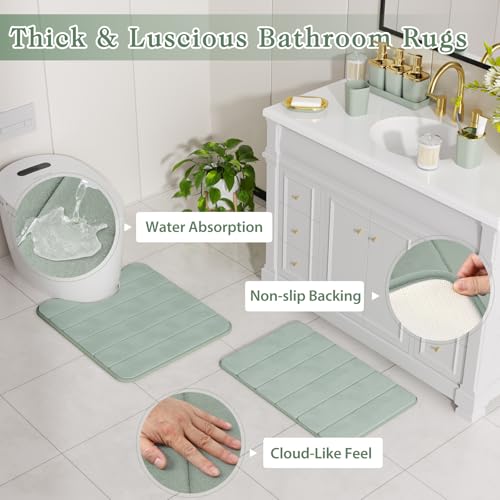 Bathroom Set - 26PC Bathroom Sets with Shower Curtain and Rugs, Bathroom Accessory Set, Sage Green Bathroom Set, Elegant Bathroom Accessories Set, Shower Curtain Set, Trash Can, Soap Dispenser - color: Sage Green & Gold, size: Bath Set+Shower Curtain+Bath