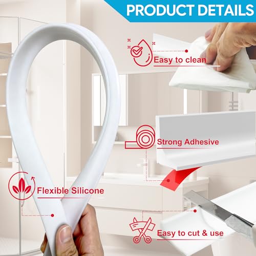 67" Shower Threshold Water Dam Silicone Shower Water Guard Collapsible Shower Door Bottom Seal Shower Splash Guard for Wet and Dry Separation - color: White, style: 67 inch