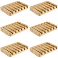 6 Pack Bamboo Soap Dishes, Self Draining Soap Tray with Slanted Waterfall Design, Bar Soap Holder for Shower, Bathroom, Kitchen, Sinks and Countertop, 5.1 x 3.5 x 0.7 Inch