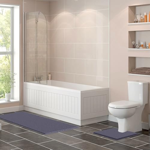 LuxUrux 2-Piece Bathroom Rug Set – Plush Chenille Runner & U-Shaped Toilet Mat, Soft, Absorbent & Non-Slip Design (20x20 U & 27x47 inches, Dark Grey) - color: Dark Grey, size: 2 Piece Set - X Large