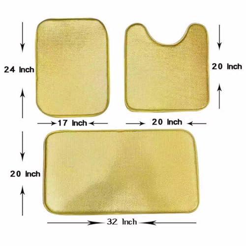 Madeals Memory Foam Bathroom Mat Set 4 Piece with Toilet Lid Cover and 3 Piece Bath Rug Sets Golden - color: Golden, size: 20" x 32"/17" x 24"/Contour/Lid Cover