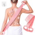 Manmihealth Silicone Back Scrubber for Shower, 36'' Extendable Back Washer with Long Strap Handle, Dual-Sided Silicone Body Brush for Men and Women (Pink) - color: Pink