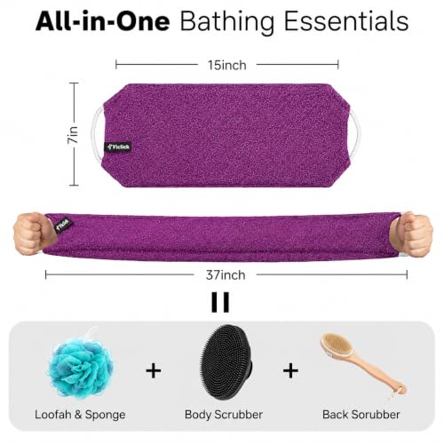 Yiclick Exfoliating Washcloth Towel with Handle, Back Scrubber for Shower, Exfoliating Body Scrubber Exfoliator, Japanese Wash Cloth for Body Scrub, Bath Sponge Loofah Luffa Washer Exfoliator - color: Rose