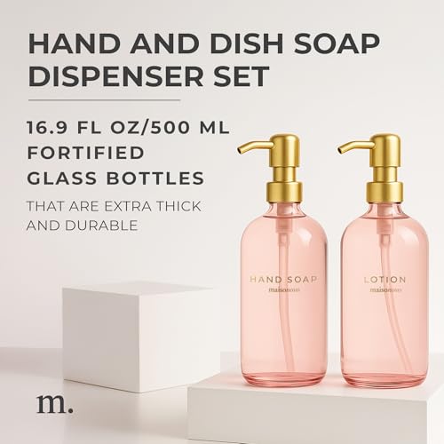 MaisoNovo Soap Dispenser 2-Piece Set | 16.9oz Pink Bottles with Gold Stainless Steel Pump Core - color: Pink/Gold