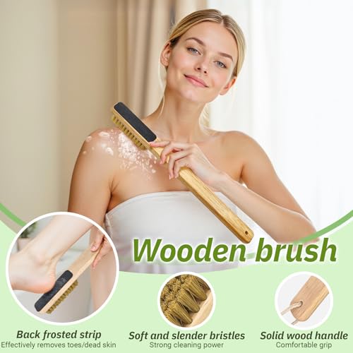 Long Handle Toe Gap Cleaning Brush+Body Shower Brush+Foot Grinder, Black | Silicone Foot Scrubber for Shower, Feet Cleaner Scrub Foot Care for Seniors,Elderly, Men and Women