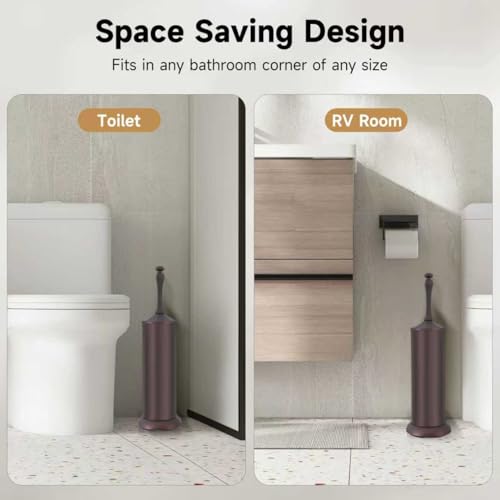 Bronze Toilet Brush and Holder，Extra Long Handled Toilet Brush for Bathroom，Stainless Steel Heavy Duty Toilet Bowl Brush,Deep Cleaning Modern Toilet Cleaner Brush -Space Saving, Covered Brush, Durable - color: Bronze