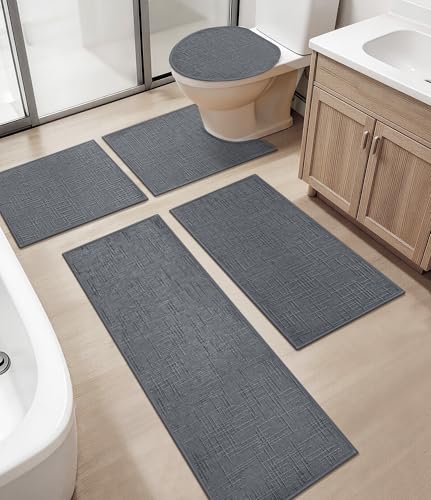 YIHOUSE Bathroom Rugs Sets, Gray, 5 Piece | Non Slip, Quick Dry, Absorbent Washable, Thin Fit Under Door, For Elder, Sink, Laundry - color: Grey, size: 5 pieces