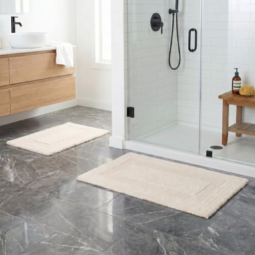 Bathroom Rugs - 2-Piece Cotton Bathroom Mat Set - Machine Washable Bath Mats for Washroom, Kitchen, or Laundry Room by Lavish Home (Ivory) - color: Ivory
