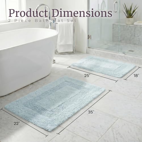 Cotton Bath Mat Set- 2 Piece 100 Percent Cotton Mats- Reversible, Soft, Absorbent and Machine Washable Bathroom Rugs By Lavish Home (Seafoam) - color: Seafoam