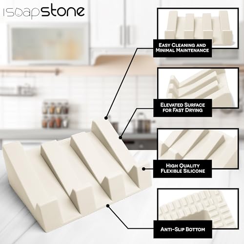 Silicone Soap Dish (USA Patented) Self Draining Bar Soap Holder for Shower Bathroom Sink, Drying Soap Dish Tray Sponge Holder Easy Cleaning Soap Saver Travel Accessories (Beige, 1) - color: Beige, 1