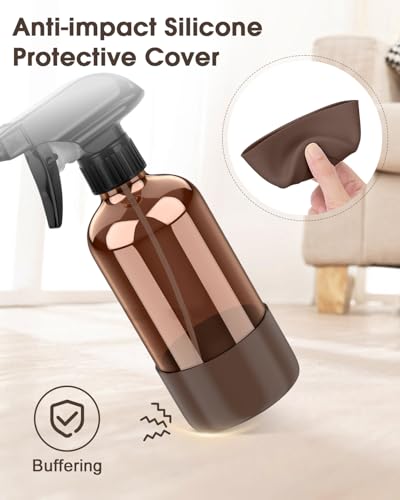 Bontip Glass Spray Bottle with Silicone Sleeve Protection, Amber Glass Spray Bottle Set for Window Cleaner Aromatherapy Facial Hydration Watering Flowers Hair Care 2 Pack/8 oz (Black & Brown) - color: Black & Brown, size: 8 Ounces