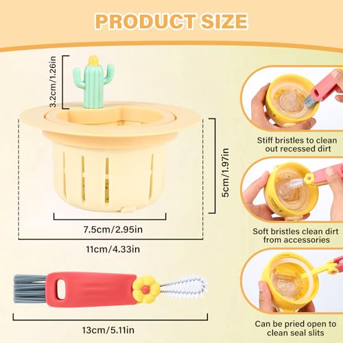 Upgraded Automatic Pressing Sink Filter, Cactus Sink Strainer, Kitchen Waste Collector Filter, Kitchen Accessories Sink Drain Stopper, and Cleaning Brush (1, Yellow)
