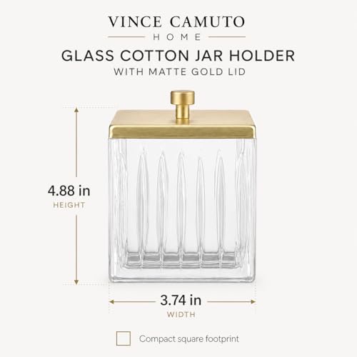 Vince Camuto Home Glass Cotton Jar Holder – Matte Gold Lid, Elegant Bathroom Storage Canister for Qtips, Cotton Balls, Floss, Makeup Organizer, Vanity & Bathroom Organization - color: CLEAR GLASS MATTE GOLD LID