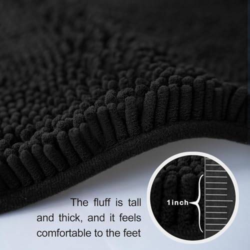 Chenille Bath Rug Runner, Ultra Soft Absorbent Bathroom Mat, Non-Slip PVC Backing, Machine Washable, 59x20, Black - color: Black, size: 1'8" x 4'11" (59"x20")
