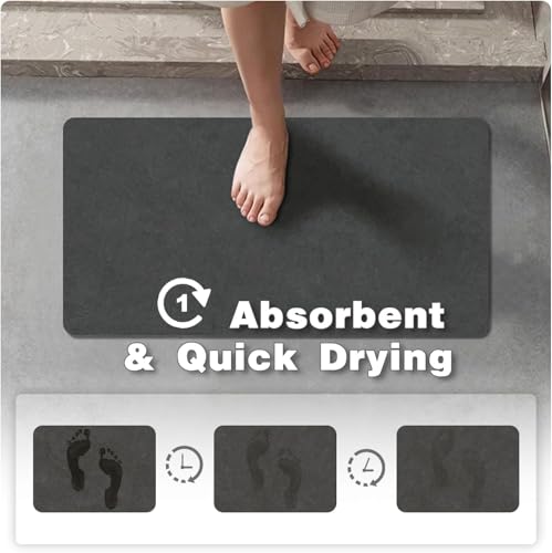 TYUU Bath Mat, Bathroom Rugs Non Slip Washable Thin Absorbent Quick Dry Bath Mat Fits Under Door Bathroom Floor Mat Perfect for Bath, Shower, or Sink 16"x24" Dark Grey - color: Dark Grey, size: 1'4" X 2' (Rectangular)