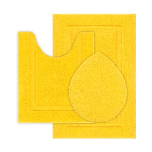 SHACOS Bathroom Rugs Set with Toilet Lid Cover | 20"x32" Bath Mats 19"x21" Toilet Lid Cover 20"x24" U Shape Contour Mat Extra Soft Absorbent Non Slip Bathroom Carpet (Yellow) - color: Yellow, size: 20"x32"+U-Shape 20"x24"+Lid Cover 19"x21"