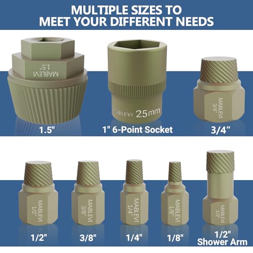 MABLEVI 1.5" Tub Drain Extractor, 8PCS Pipe Nipple Extractors Set with 1-inch Socket, Remove The Old, Broken, Stubborn, Rusted Drain Tub Bathtub Stopper, Plumbing Tools with Solid Storage Case - size: 8-Piece
