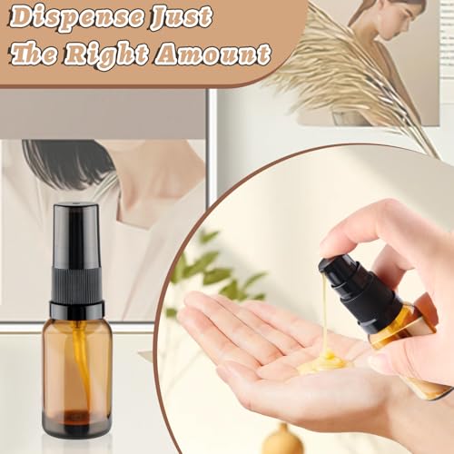 12 Pcs Amber Glass Pump Bottle Refillable Lotion Foundation Container Cosmetic Dispenser with Press Pump for Essence Lotion Travel - 15ml/0.5oz - size: 15 ml