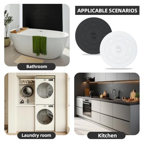 Tub Stopper 2PCS,Bathtub Drain Stopper,6 inches Bathtub Tub Drain Cover Stopper,Silicone Drain Plug,Kitchen Bathroom Hair Water Shower Stopper,Large Bathroom Laundry Accessories (White/Black) - color: White/Black