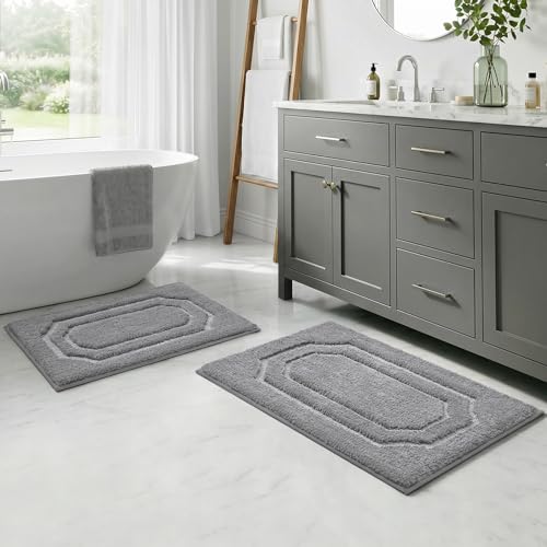 HOMEIDEAS Grey Bathroom Rugs Set, Extra Soft and Absorbent Microfiber Plush Bath Mat with Non Slip Backing for Bathroom - color: Grey