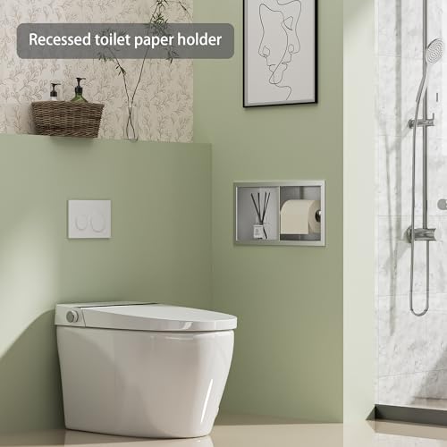 Neodrain Dual Roll Recessed Toilet Paper Holder - Brushed Nickel 304 Stainless Steel, Hidden in-Wall Space-Saving for Modern Bathroom Tissue Holder(Brushed) - color: Brushed