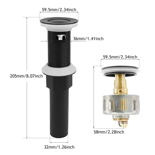 Bathroom Sink Drain,2 Pack Drain Stopper with Overflow,Small Cap Pop Up Drain Assembly with Detachable Strainer Basket,Built-in Anti-Clogging, Stainless Steel Nut Matte Black - color: 2 Pack-matte Black-small Cap, style: With Overflow