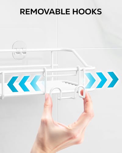Nieifi Shower Caddy Shelf with Hooks Storage Rack Organizer Adhesive Stainless Steel Without Drilling for Bathroom, Lavatory, Washroom, Restroom, Shower, Toilet, Kitchen - 2 Pack (White) - color: White, size: 2 Pack