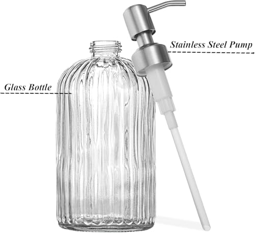 14Oz Clear Soap Dispenser Bathroom - 2 Pack, Clear Glass Hand Soap Dispensers with Stainless Steel Pump, Refillable Dish Soap Dispenser for Kitchen, Countertop Soap Dispensers - color: Clear（2-pack）