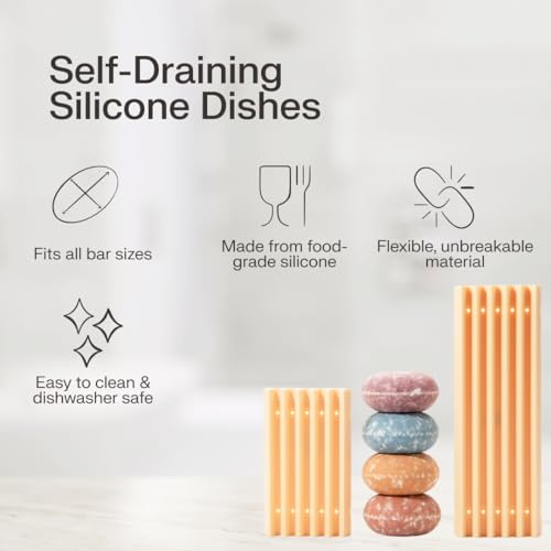 The Earthling Co. Self Draining Soap Dish Silicone Soap Holder to Prevent Mushy Bars and Extend Bar Life, Shampoo and Conditioner Bar Tray for Bathroom, Shower, Countertops (Small Dish) - size: 4.75"