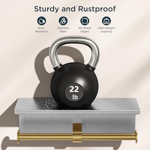 FORIOUS Double Toilet Paper Holder with Shelf, Wall Mount Tissue Roll Holder for Bathroom, 304 Stainless Steel Commercial Toilet Tissue Dispensers with Phone Shelf (1, Stainless Steel & Brushed Gold) - color: Stainless Steel & Brushed Gold