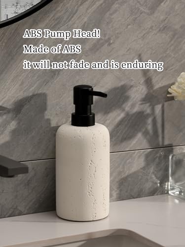 Soap Dispensers 400mL 13.5 OZ, 2 PCS Luxurious Hand Dish Lotion Shampoo Soap Dispenser Jar, Travertine Soap Bottles Rustproof Pump for Kitchen Bathroom Countertop - color: Ivory White