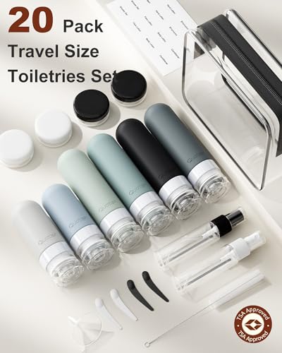 20 Pack Travel Bottles for Toiletries, Original Patented, TSA Approved Travel Size Containers, Leak Proof Silicone Shampoo and Conditioner Bottles Women & Men, Airplane Cruise Essentials, Black - color: Black