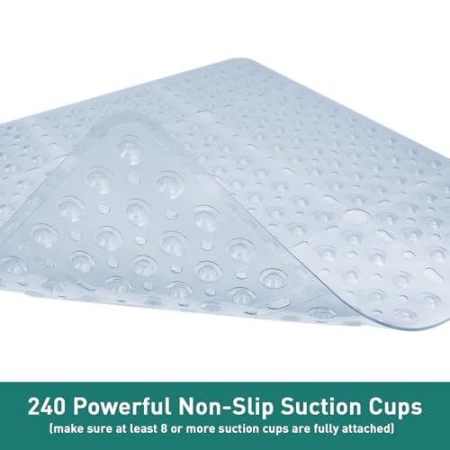 Large Square Shower Mat 27 x 27 Inch Clear, Non Slip Shower Bathtub Mats for Inside Shower With Big Suction Cups Drain Holes, Anti Slip Bathroom Floor Shower Stall Mats, Easy Clean, BPA-Free - color: Clear