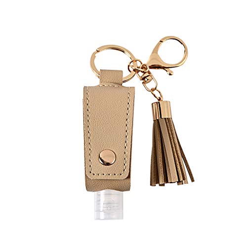 Travel Bottle Keychain Set - 30ml Squeeze Bottle Refillable Containers for Toiletry Shampoo Coffee - Brown Leather Holder Pouch - Unisex-Adults - color: Coffee