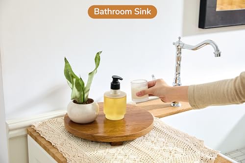 Round 11.8" Acacia Wood Decorative Tray – Farmhouse Wood Riser Pedestal Stand for Kitchen and Bathroom Decor, Counter Display, Vanity Tray (Large, 11.8" Dia) - size: Large: Dia 11.8"