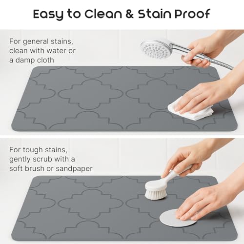 ArtyCozy Large Stone Bath Mat with Non-Slip Rubber Back, 23.6" × 15.7", Super Absorbent Diatomaceous Earth Mat for Bathroom, Quick Drying Shower Rugs for Bathtub, Easy to Clean, Dark Grey - size: 23.6" x 15.7" (Rectangular)