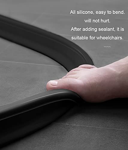 118Inch Collapsible Shower Threshold Water Dam 2" High Shower Barrier Water Stopper 2" Tall Shower Water Guard To Keep Water In Shower Dry And Wet Separation Bathroom Wheelchair Accessible Black - color: Black, style: 118inch