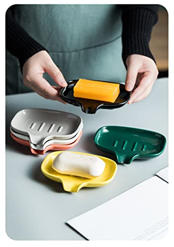 Multi-Color Ceramic Soap Dish for Kitchen or Bathroom, Easy to Clean, Self Draining Soap Holder, Keeps Soap Dry (Yellow) - color: Yellow