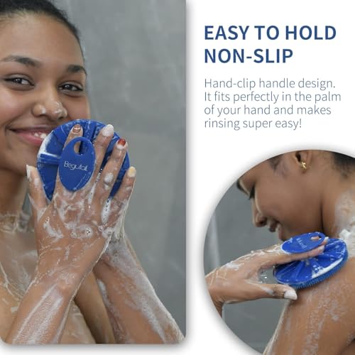 Silicone Body Scrubber 2 Pack, BEAUTAIL Shower Bath Scrubber, More Hygienic Than Traditional Loofah, Lather Nicely, Gentle Exfoliating Brush for Women Men Baby Sensitive Skin, Blue+Rose - color: Blue+rose 2 Pcs